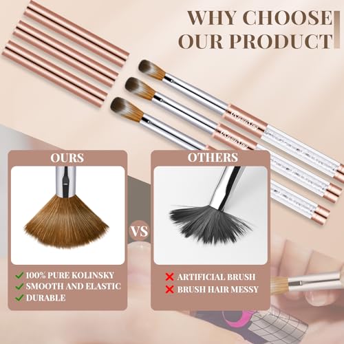 RIYUEXING Bronze Gold 3PCS Kolinsky Nail Brush Set - Size 6/10/12, Oval & Crimped, Professional Acrylic Nail Art Tools