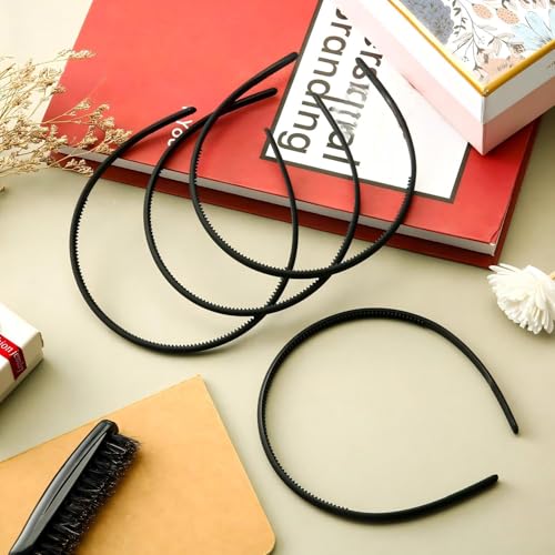 Willbond Black Thin Plastic Headbands - Set of 6, Classic, Non-Slip, Women’s Hair Accessories