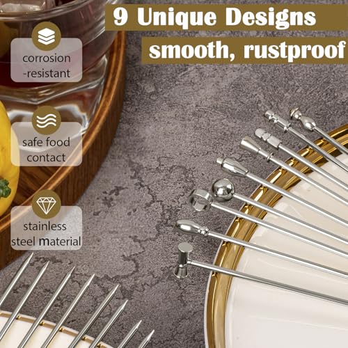 Stainless Steel Martini Picks - 9 Pcs Reusable Cocktail Skewers