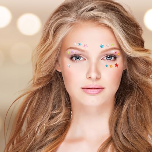 OIIKI Colorful Star Face Gem Stickers - 352pcs Rhinestones for Makeup