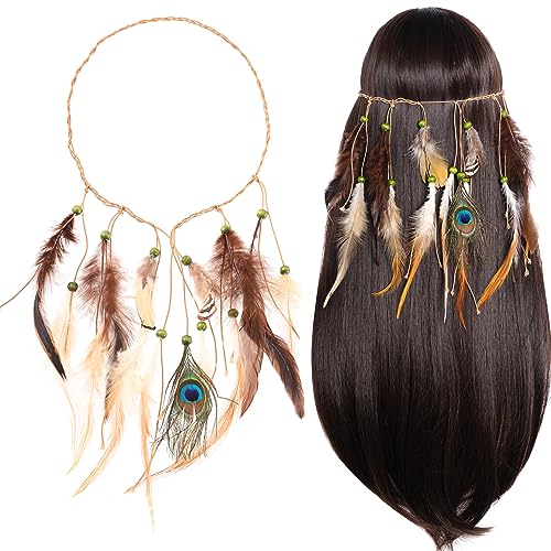 Indian Feather Headband - Native American Tribal Costume Accessory