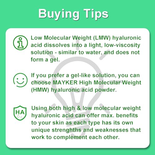 MAYKER 0.7 oz Pure Low Molecular Hyaluronic Acid Powder for DIY Serums & Moisturizers – Pack of 1