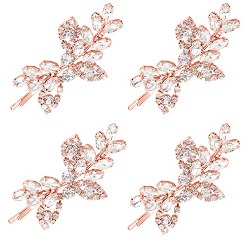 Waydress Leaf Pearl Crystal Hair Clips – Elegant Bridal Hairpins (4 Pack)
