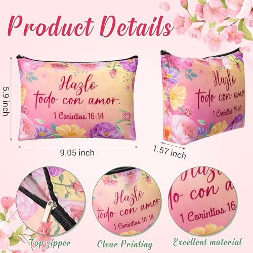 Kacctyen 12 Pcs Spanish Christian Cosmetic Bags - Bible Verse Makeup Pouches