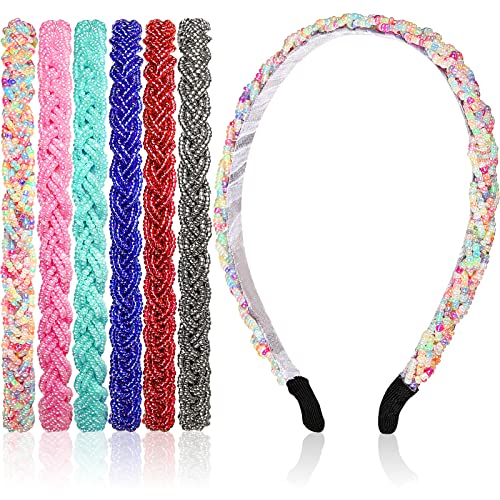 6-Piece Sparkly Crystal Beaded Headbands for Women, Elegant Hair Hoops
