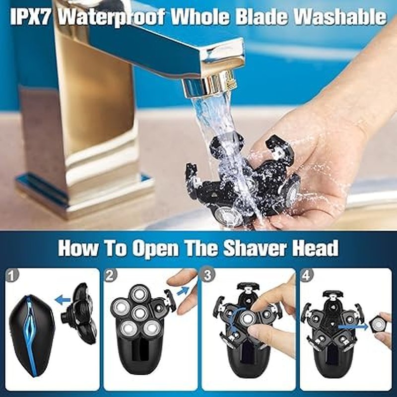 Head Shaver for Bald Men, 6-in-1 Electric Shaver for Bald Head 6D Wet/Dry Waterproof Mens Electric Razor Head Shavers Mens Grooming Kit Cordless Rechargeable Face Head Shaving Rotary Shaver