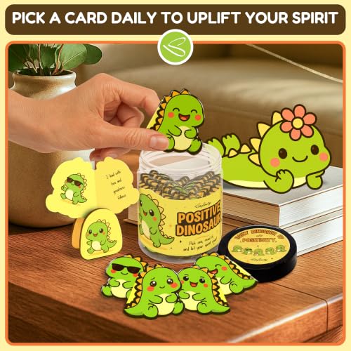 Positive Dinosaur Jar with 60 Affirmation Cards & Stand
