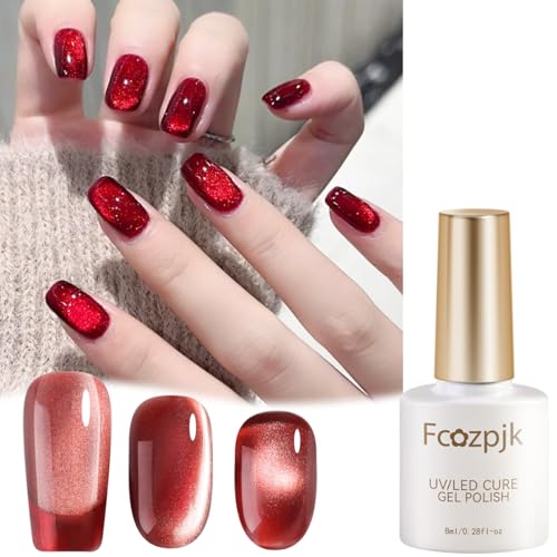 Fcozpjk Cat Eye Gel Nail Polish Set - 2PCS Cherry Red & Hot Pink