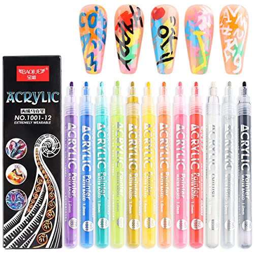 Fcozpjk 12-Piece Nail Art Marker Pen Set - Waterproof Gel Pens