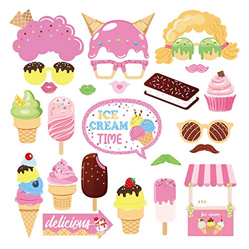 Ice Cream Photo Booth Props - 25 Pcs DIY Summer Party Decor