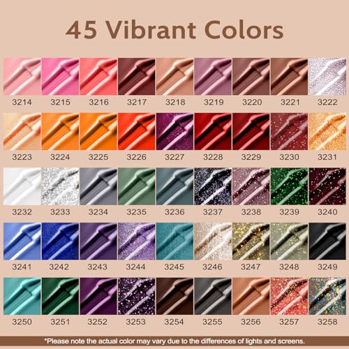 Lavender Violets Amber Brown Gel Nail Polish Set - 49 Pcs with 45 Colors, Glossy & Matte Top Coats