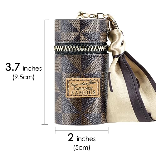 Adorila Brown Vegan Leather Lipstick Keychain with Scarf Charm - Compact Makeup Organizer