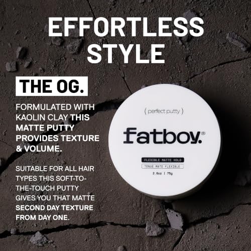 Fatboy Hair Perfect Putty - Medium Hold Matte Finish Styling Clay for All Hair Types, 2.6 Oz