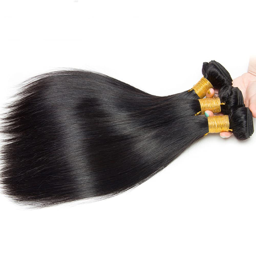 20 20 20 Inch Straight Bundles Human Hair 3 Bundles Brazilian Remy Hair 50 Grams/Bundle 10A Grade Unprocessed Virgin Hairs #1B Natural Black Color Straight Bundle Weaves Hair Extensions