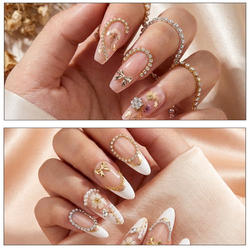 Metal Nail Art Chains for DIY Manicure - 6 Strips of Luxury Pearl & Gem Designs