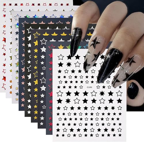 Self-Adhesive Star Nail Stickers - 8 Sheets of 3D Decals