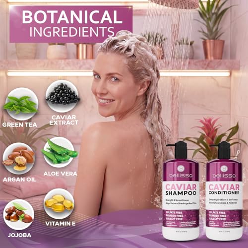 Caviar Shampoo and Conditioner Set - Sulfate Free, Moisturizing and Hydrating for Dry Hair - Salon Formula, Deep Conditioning Hair Treatment - Anti Frizz For Women and Men - 16 Fl Oz (Set of 2)