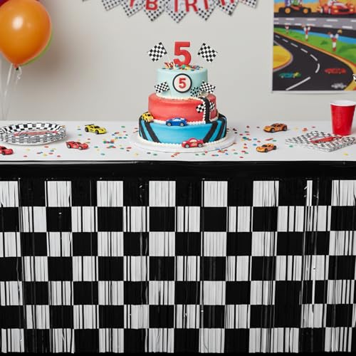 Race Car Tinsel Fringe Table Skirts - 2 Pack, 29.5 x 108 Inch
