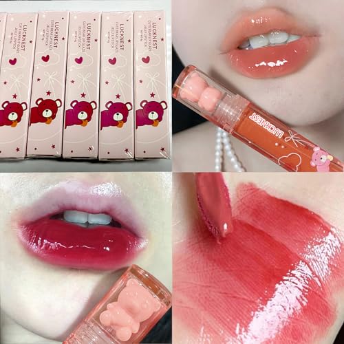 LuckNest 6Pcs Bear Lip Glaze Liquid Lipstick Set - Moisturizing & Waterproof
