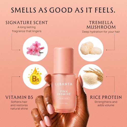 Lebanta Hair Perfume for Women - Odor Eliminator Oil Hair Spray & Body Mist Set - Travel Size Fresh Hair Mist Fragrance Hair Care Gift for Girls, Woman & Teen - 60mL (Pink Jasmine)