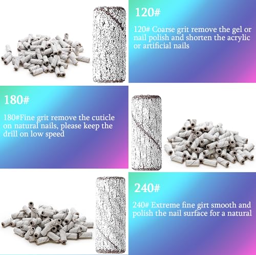 100PCS 120 Grit Nail Drill Bits with Mandrel for Acrylic Nails