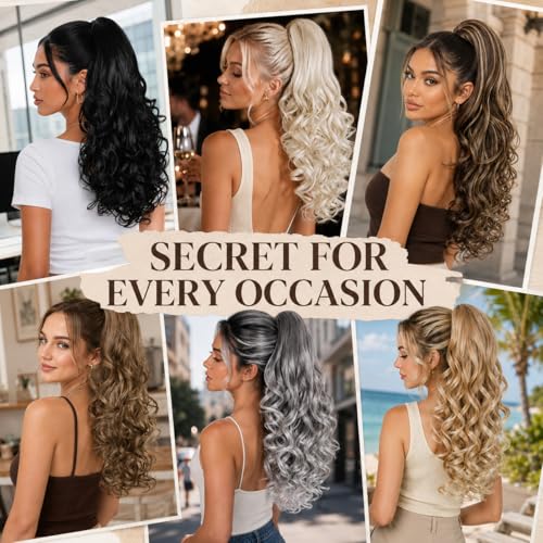 24 Inch Dark Brown & Honey Blonde Highlighted Ponytail Extension - Soft Wavy Claw Clip