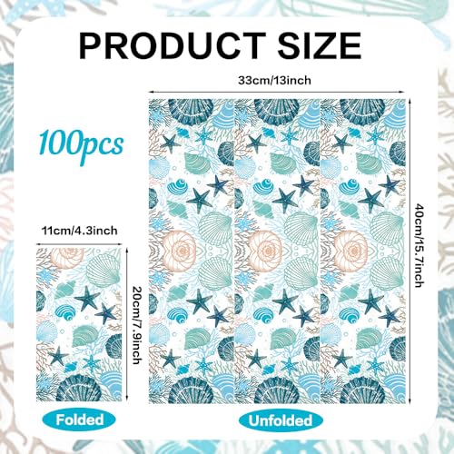 Coastal Beach Paper Napkins - 100 Pack Summer Seashell Design
