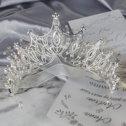 Silver Baroque Queen Crown Tiara for Women - Handmade Crystal Headband