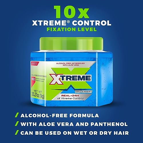Xtreme Pro-Expert Blue Hair Gel - 35.27 Oz, 2-Pack, Alcohol-Free
