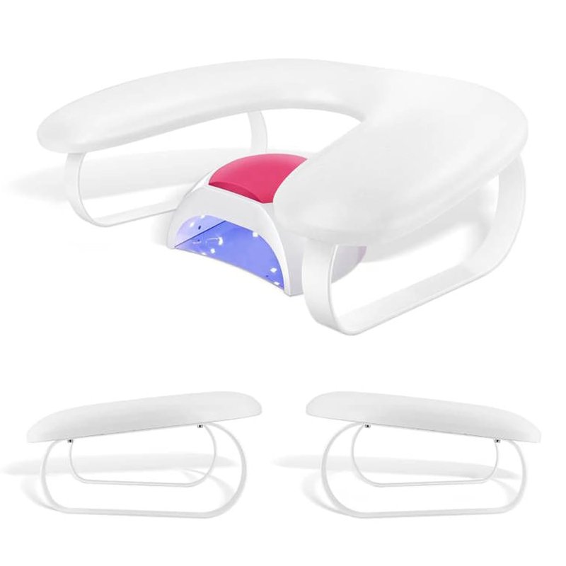 Nail Arm Rest - U-Shaped Cozy Leather Hand Rest for Nail Tech | Detachable Bracket (White)
