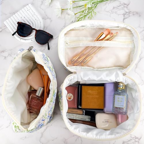 Uekeboag 3 Pcs Large Floral Quilted Makeup Bag Set for Travel