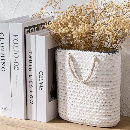 Elegant White Ceramic Tote Bag Vase - 8 Inch Modern Decor