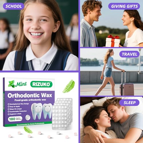 Rizuko Orthodontic Wax for Braces Mint 180 Count - Strong Hold, Long-lasting Relief