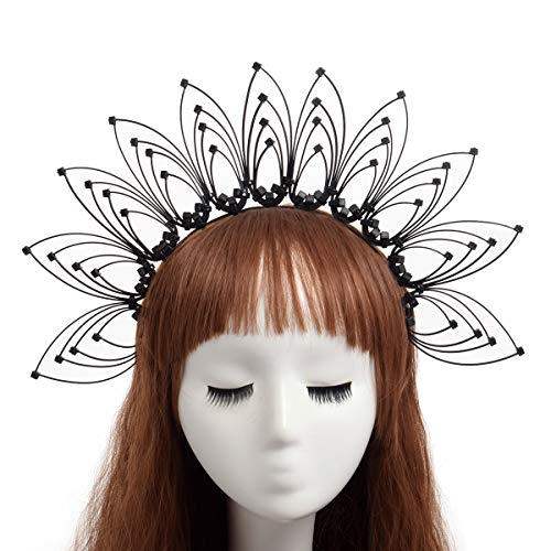 BPURB Gothic Halo Sunburst Zip Tie Feather Crown Headband (Black Variation)