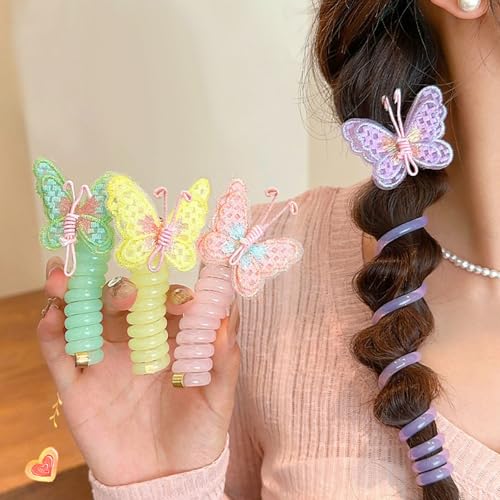 10 Pack Colorful Butterfly Spiral Hair Ties for Kids