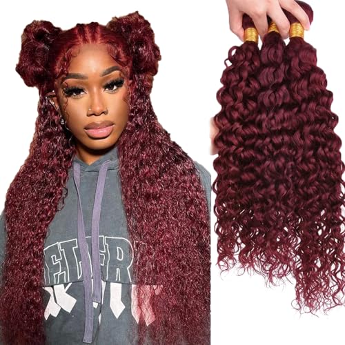 #99J Burgundy Water Wave Hair Bundles 24-28 Inch - Double Wefted Virgin Human Hair