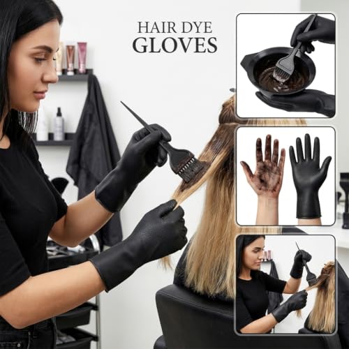Professional Hair Dye Gloves - 2 Pcs Black Reusable Rubber