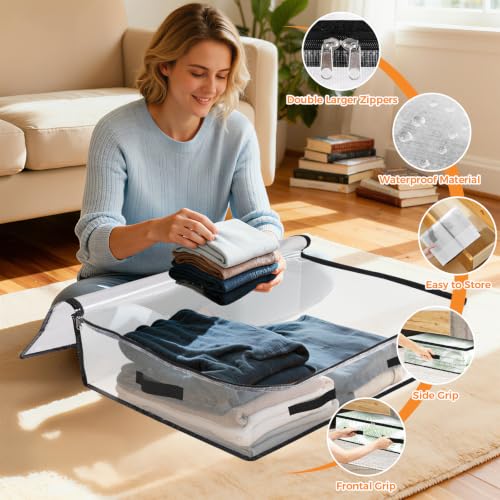 EdenDwell 2 Pack 60L Under Bed Storage Bags - Clear, Foldable & Durable