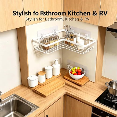 2-Pack Corner Shower Caddy - No Drilling, Rustproof Bathroom Organizer with Hooks