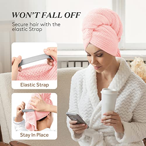YFONG Microfiber Hair Towel Wrap - Fast Drying, Super Absorbent, 26" x 40", Pink