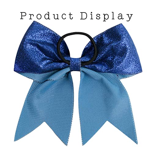 Royal Blue Glitter Cheer Hair Bows 6PCS - 7 Inch Large Sparkly Hair Accessories for Cheerleaders