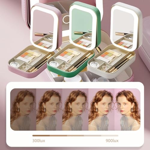 Pink Travel Makeup Case with Lighted Mirror - Waterproof Organizer