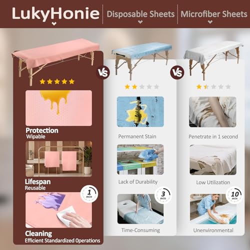 LUKYHONIE Reusable PU Leather Massage Table Cover - 35 Inch Beige