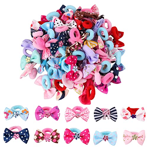 50 Pcs Girls Elastic Hair Ties with Cute Bows - Soft Colorful Hair Bands