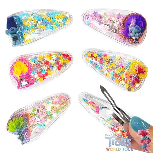 Luv Her Magical Confetti Hair Clips for Kids - 6pc Multicolor Trolls Charms & Hair Accessories