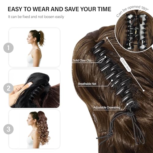 24 Inch Dark Brown & Honey Blonde Highlighted Ponytail Extension - Soft Wavy Claw Clip