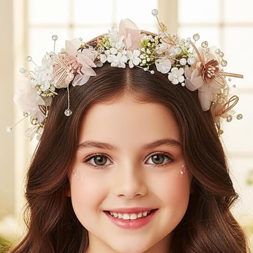 Campsis Pink Flower Girl Headpiece - Wedding Butterfly Headband (Pack of 2)
