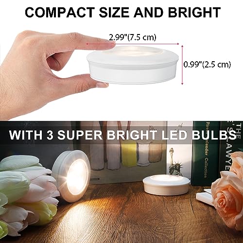 LUXSWAY Ultra-Thin LED Puck Lights, 60 Lumens, 3-Pack - Battery Operated Touch Lights for Cabinets