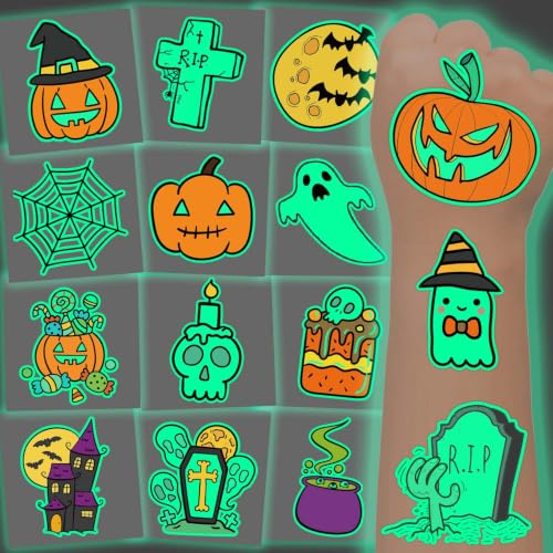 Winthrop 120 Pcs Glow in the Dark Halloween Temporary Tattoos for Kids - Spooky & Cute Designs
