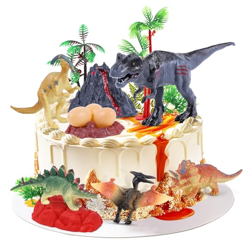 15PCS Dinosaur Cake Toppers Set | T-Rex, Volcano & Dino Figures for Birthday Parties